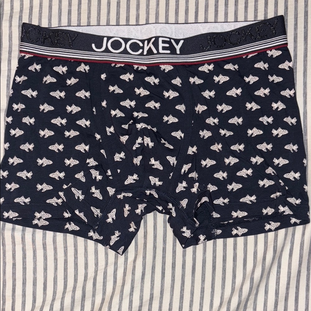 Jockey Men's Navy Boxer Briefs with Fish Print